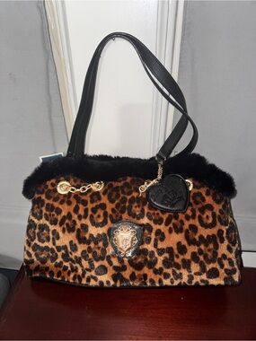 Juicy Couture Leopard Print Shoulder Bag with Fur Trim Glamour Gang Satchel